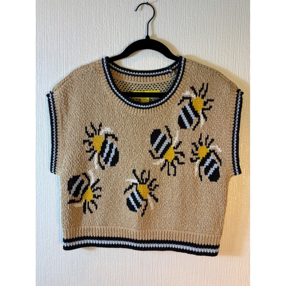 Sarah Gordon Maeve Soft Tan Bee Vest Medium NWOT Cotton Acrylic